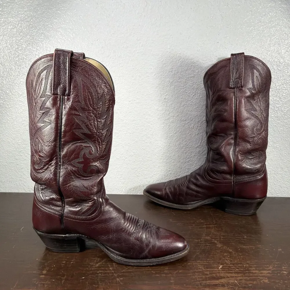 Vintage Dan Post 16773 Burgundy Leather Cowboy Boots Men’s Size 9.5 D Made L USA